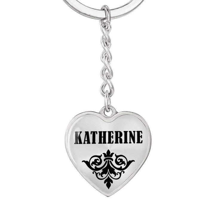 Stainless Heart Pendant Keychain Gift For Girl Name Katherine