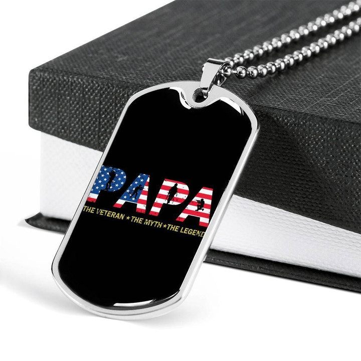 Papa The Veteran The Myth The Legend Dog Tag Necklace Gift For Dad