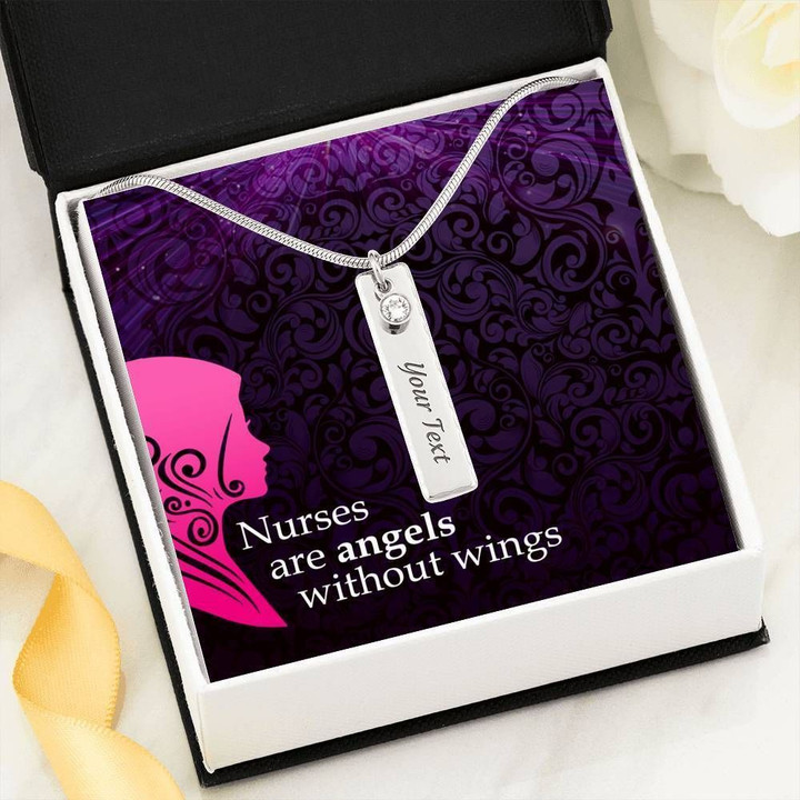 Nurses Are Angels Without Wings Birthstone Name Bar Necklace Gift For Nurse