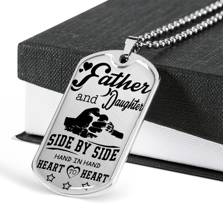 Father And Daughter Side By Side Hand In Hand Dog Tag Necklace Gift For Dad