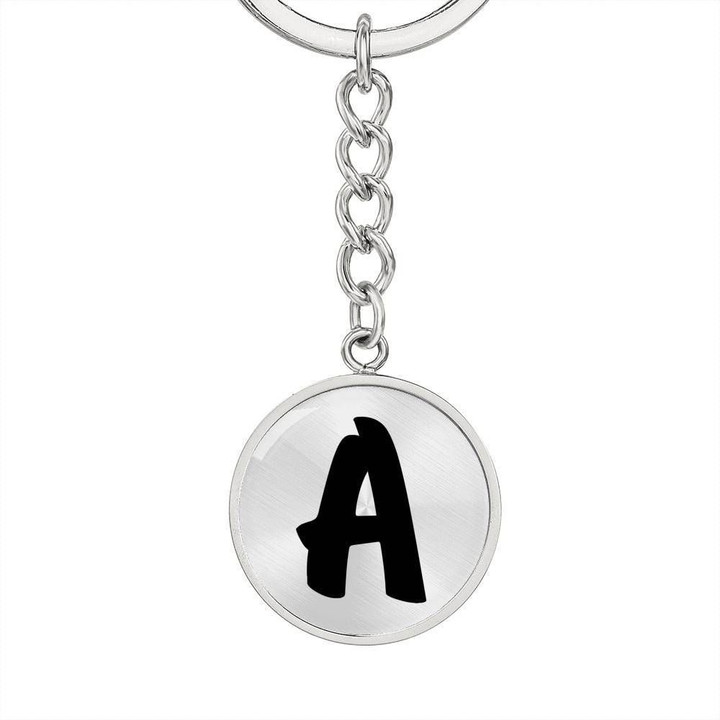 Stainless Circle Pendant Keychain Gift For Girl Who Named Initial A