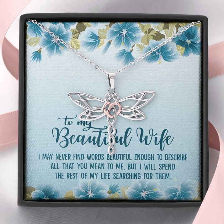 Spend The Rest Of My Life Blue Flower Dragonfly Dreams Necklace Gift For Wife