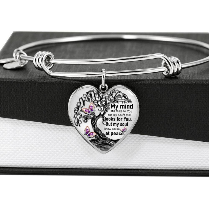 Gem Butterflies Tree Of Life You're At Peace Gift For Mom Stainless Heart Adjustable Bangle Bracelet
