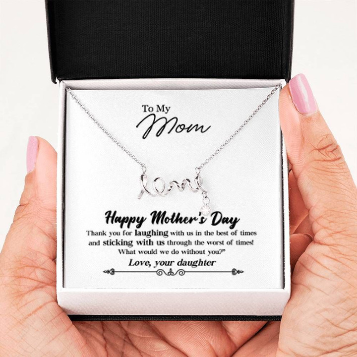 Gift For Mom Thanks For Laughing With Us Stainless Scripted Love Necklace