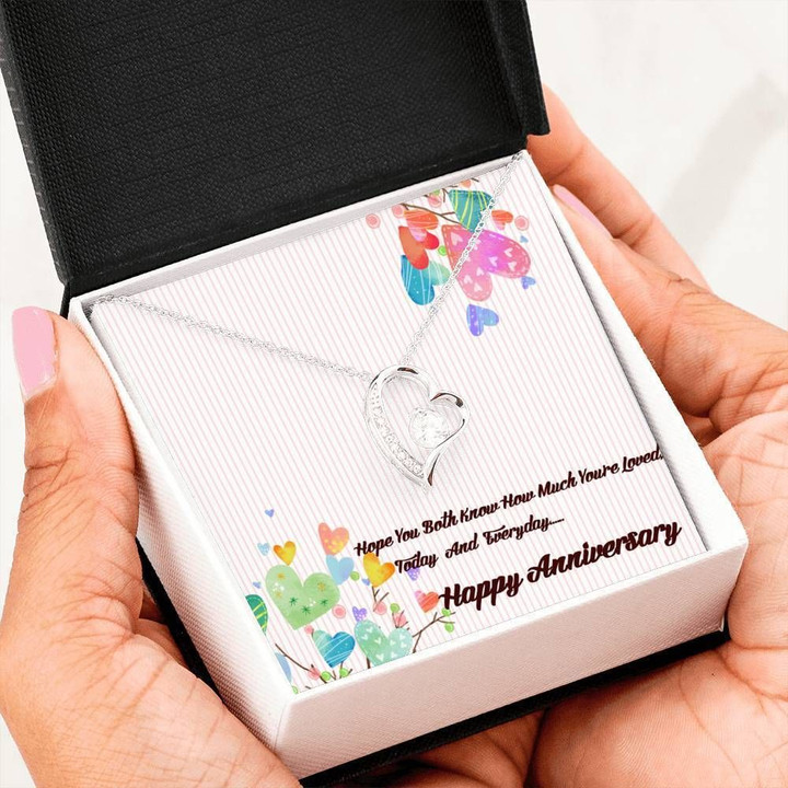 Happy Couple Anniversary Gift For Girlfriend 14K White Gold Forever Love Necklace