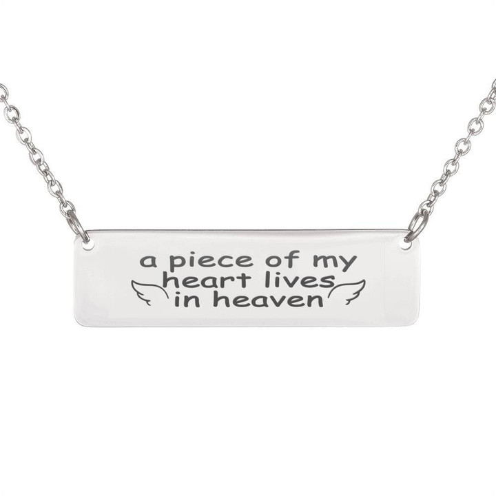 A Piece Of My Heart Lives In Heaven Gift For Mom In Heaven Horizontal Bar Necklace
