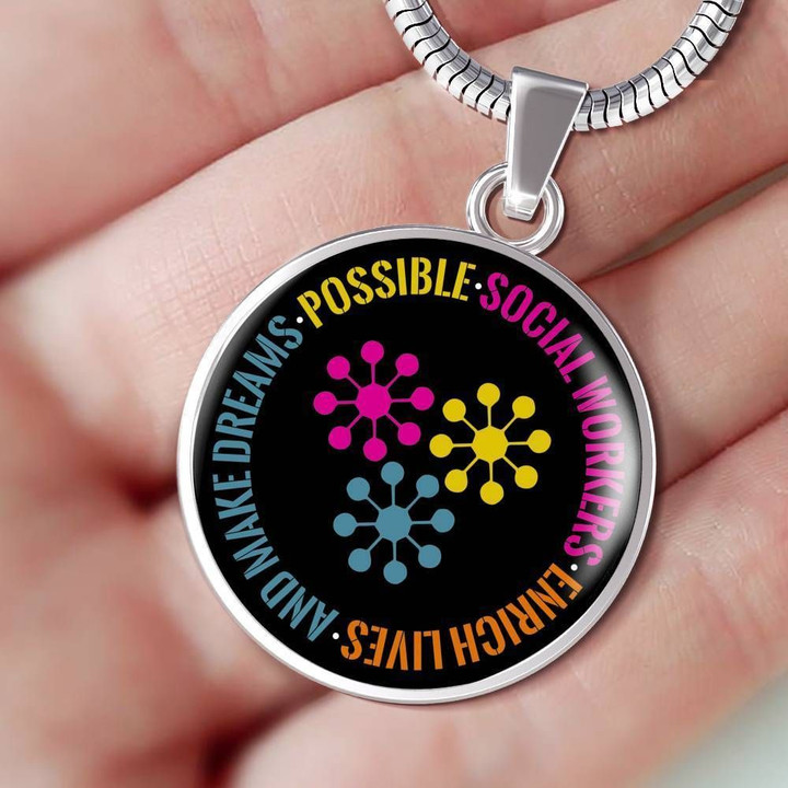 Social Workers Enrich Lives Stainless Circle Pendant Necklace Gift For Women