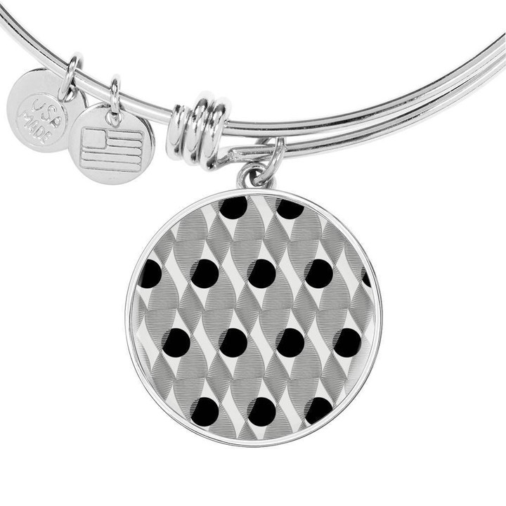 Black Polka Dot Zigzag Design Stainless Circle Pendant Bangle Bracelet Gift For Women