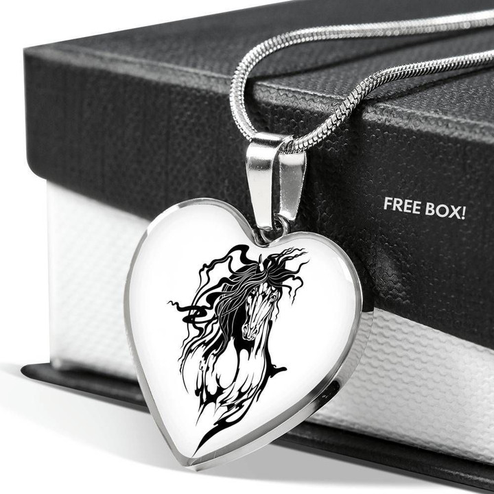 Love Horse Gift For Horse Lovers Stainless Heart Pendant Necklace