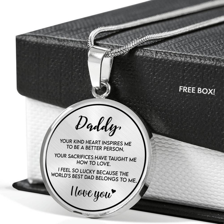 World's Best Dad Belongs To Me Gift For Daddy Stainless Circle Pendant Necklace