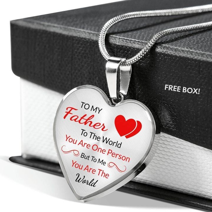 Gift For Father You Are The World To Me Stainless Heart Pendant Necklace