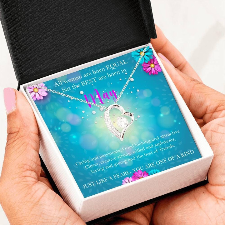 The Best Woman Are Born In May Gift For May Girl 14K White Gold Forever Love Necklace