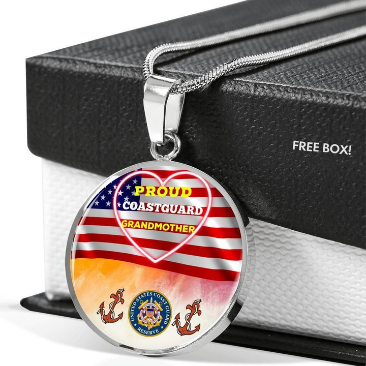 Proud Coastguard Grandmother USA Flag Stainless Circle Pendant Necklace Gift For Women