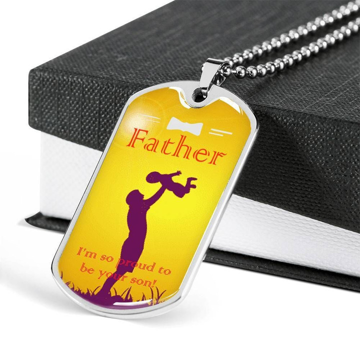 So Proud To Be Your Son Yellow Background Stainless Dog Tag Pendant Necklace Gift For Papa