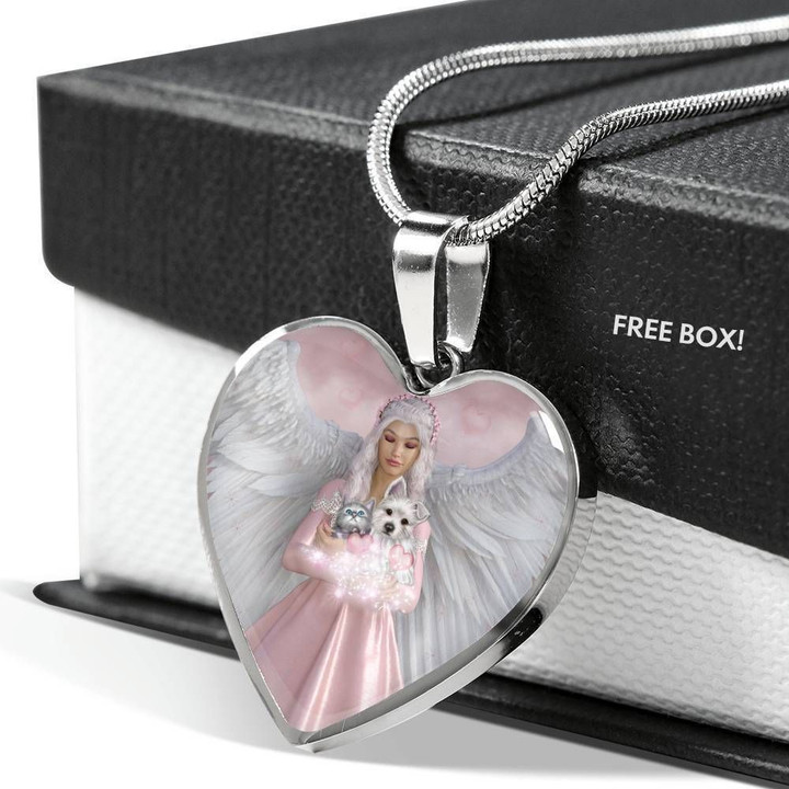 Angel Of Compassion Stainless Heart Pendant Necklace Gift For Women