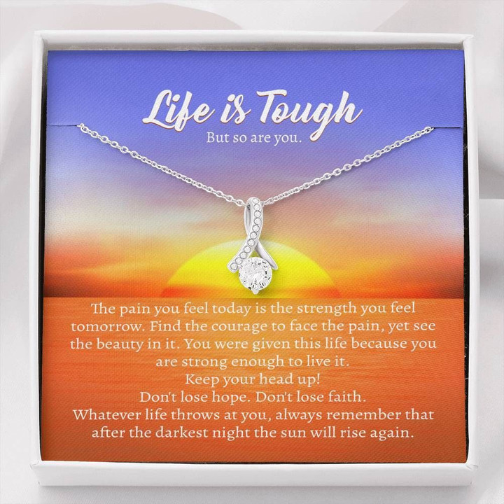 Life Is Tough 14K White Gold Alluring Beauty Necklace Gift For Women