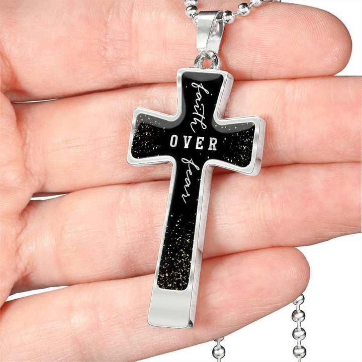 Faith Over Fear Stainless Cross Pendant Necklace Gift For Men