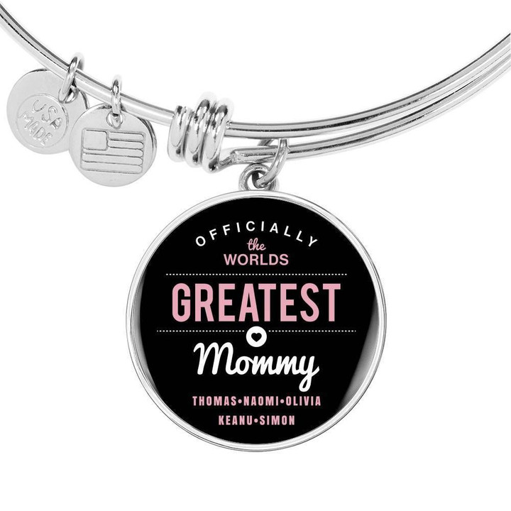 Officially World's Greatest Mommy Stainless Circle Pendant Bangle Bracelet Gift For Women
