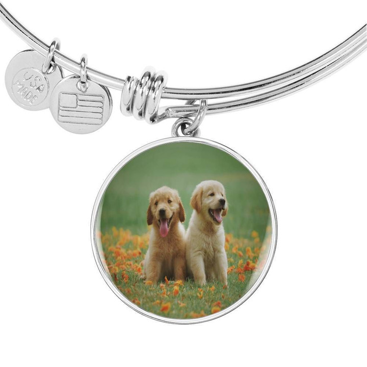 Cute Dogs Custom Photo Circle Pendant Bangle Bracelet Gift For Dog Lovers