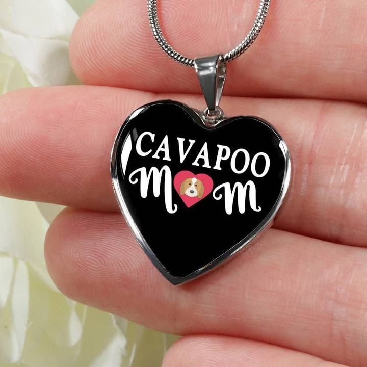 Cavapoo Mom Stainless Heart Pendant Necklace Gift For Dog Lovers