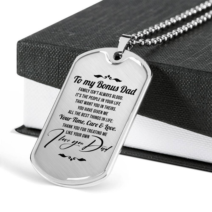Your Time Care And Love Stainless Dog Tag Pendant Necklace Gift For Bonus Dad