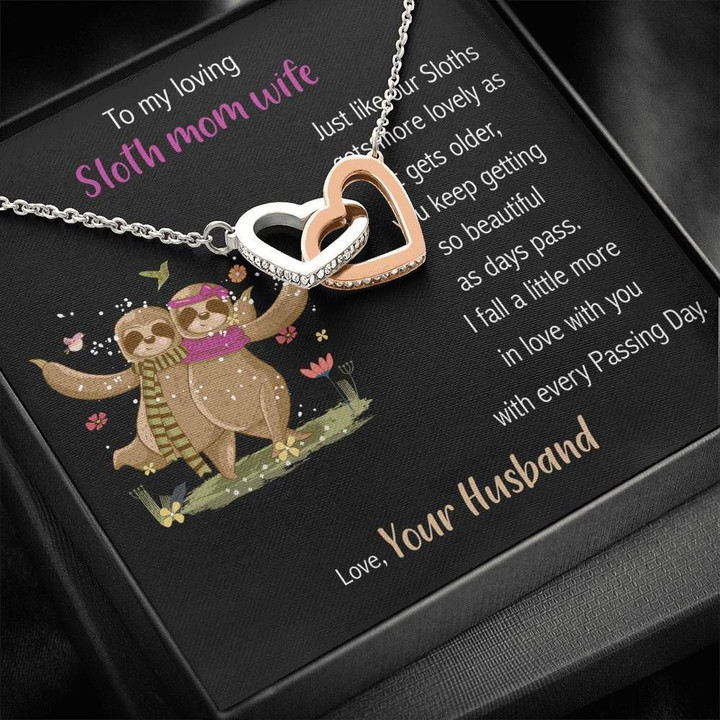 Gift For Loving Sloth Mom I Fall A Little More In Love With You Interlocking Hearts Necklace