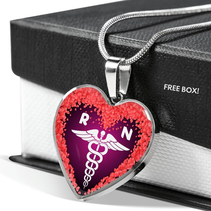 Caduceus Gift For Registered Nurse On Valentine's Day Stainless Heart Pendant Necklace