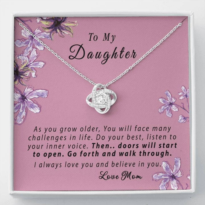 I Always Love And Believe In You Gift For Daughter 14K White Gold Love Knot Necklace