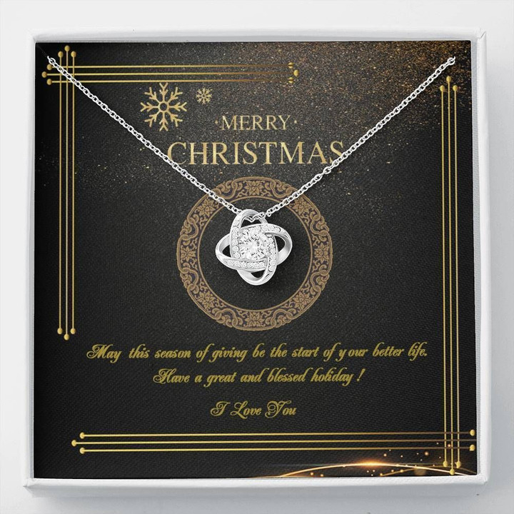 Merry Christmas Gift For Family 14K White Gold Love Knot Necklace