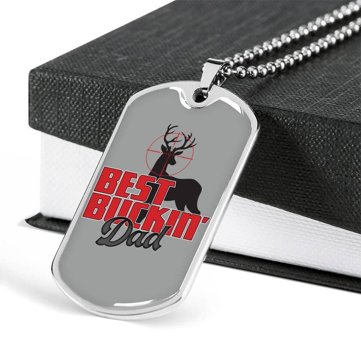 Grey Best Buckin Dad Gift For Dad Stainless Dog Tag Pendant Necklace