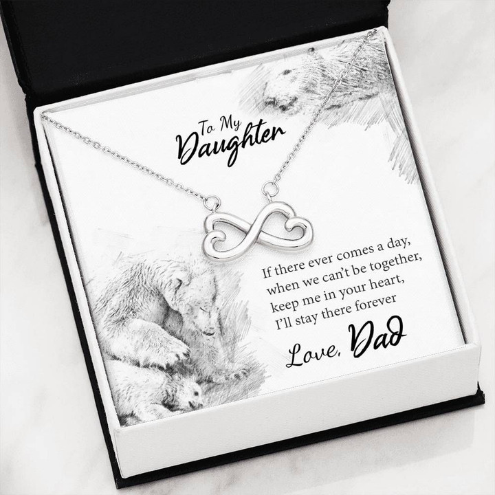 Keep Dad In Your Heart Gift For Daughter 14K White Gold Infinity Heart Necklace