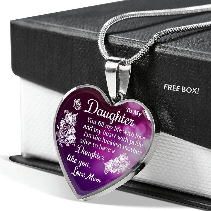 You Fill My Life With Love Gift For Daughter Stainless Heart Pendant Necklace