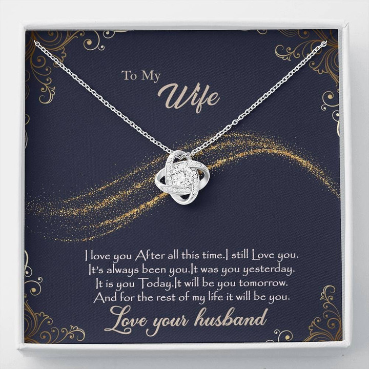 Gift For Wife I Love You After This Time 14K White Gold Love Knot Necklace