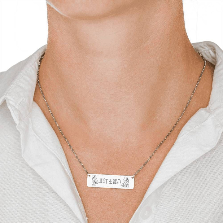 Just Be Kind Stainless Horizontal Bar Necklace Gift For Girls