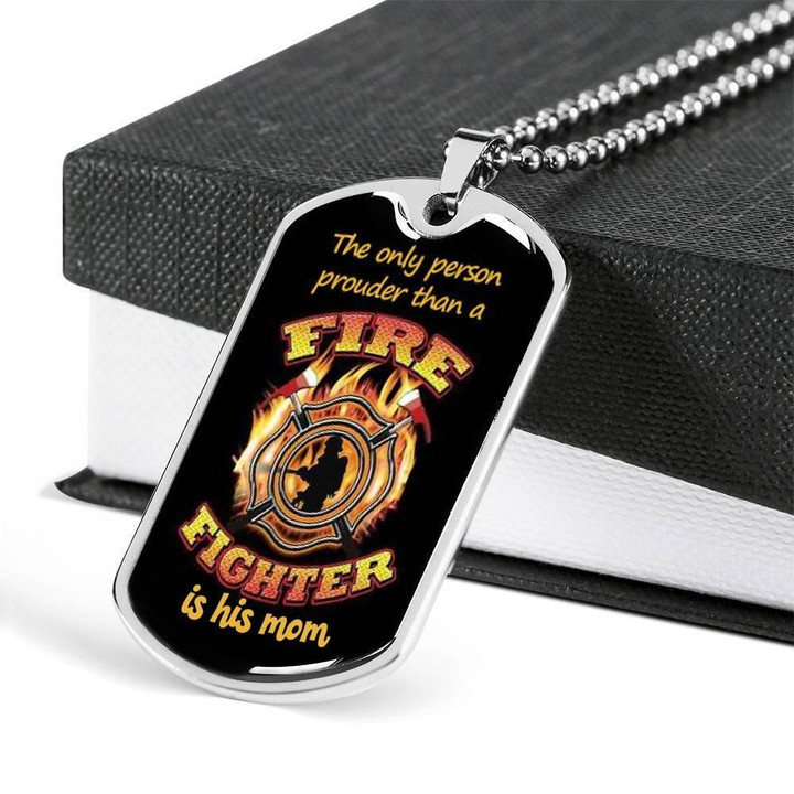 Prouder Than A Fire Fighter Is His Mom Gift For Mom Dog Tag Necklace