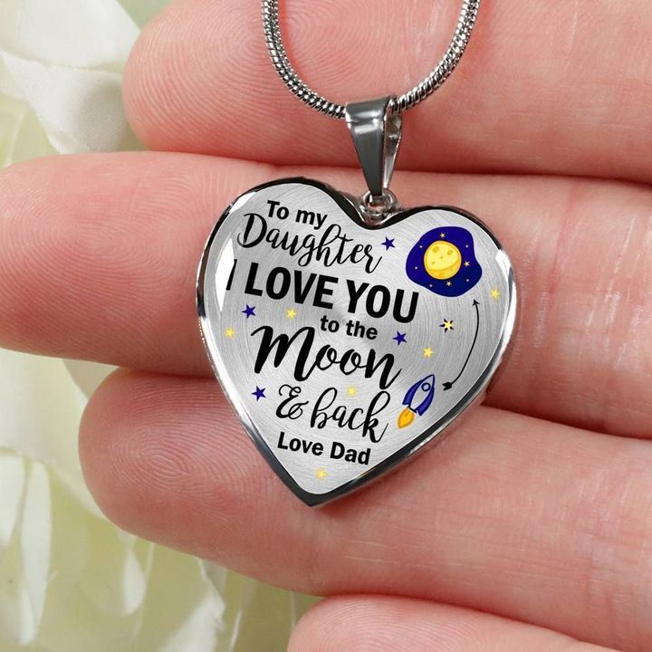 Full Moon Love You To The Moon Stainless Heart Pendant Necklace Gift For Daughter