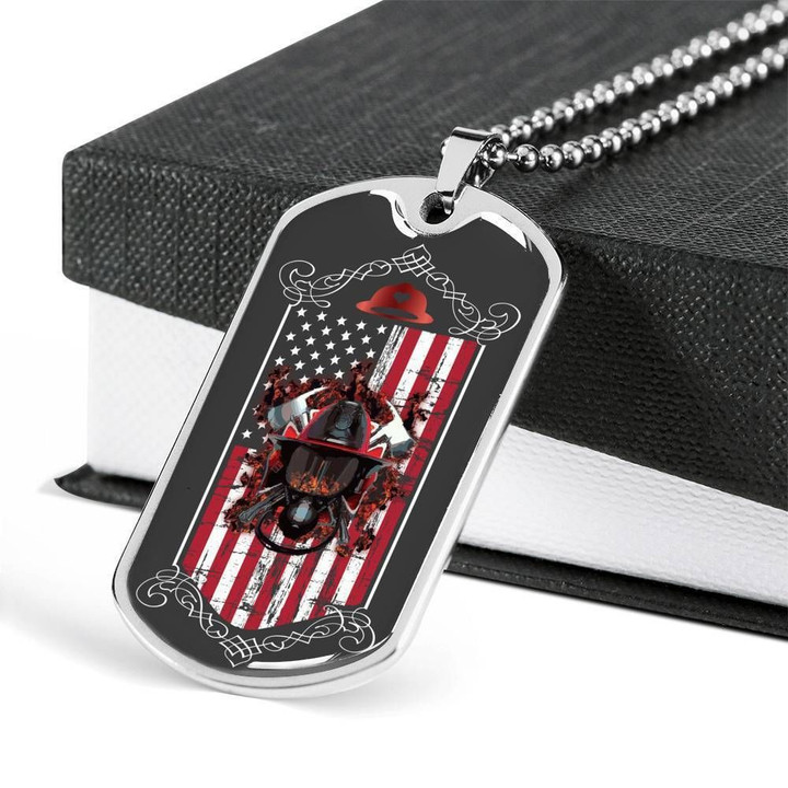 American Firefighter Pride Usa Flag Stainless Dog Tag Pendant Necklace Gift For Men