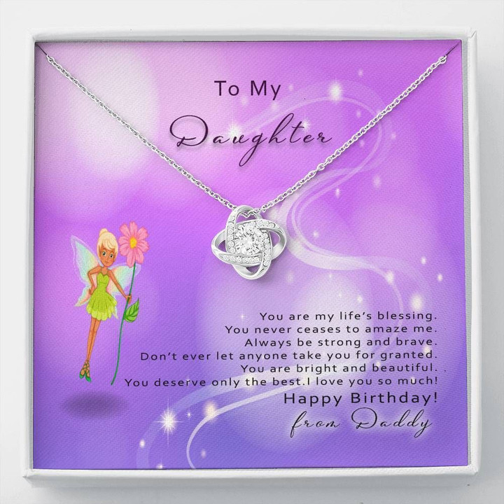 You're My Life's Blessing 14K White Gold Love Knot Necklace Gift For Daughter