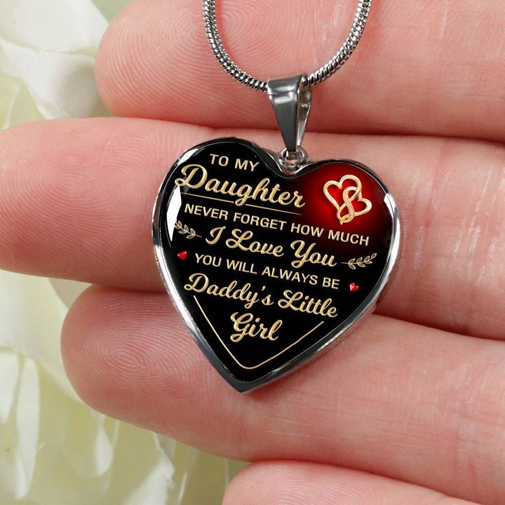 Never Forget How Much I Love You Gift For Daughter Stainless Heart Pendant Necklace