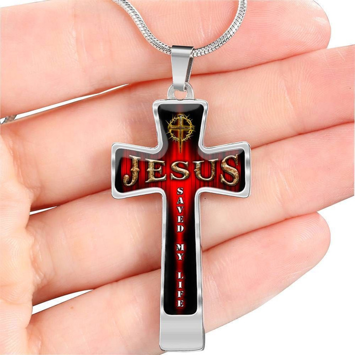 Jesus Saved My Life Stainless Cross Pendant Necklace Gift For Men