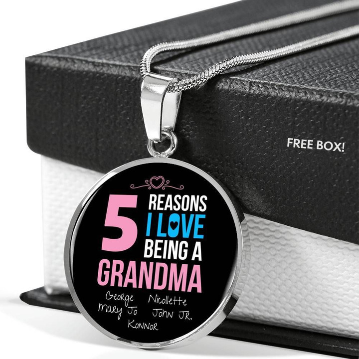 Five Reasons I Love Being A Grandma Gift For Grandma Stainless Circle Pendant Necklace