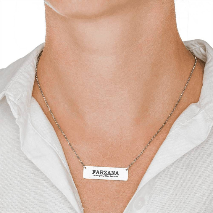 Gift For Girl Who Named Farzana Stainless Horizontal Bar Necklace