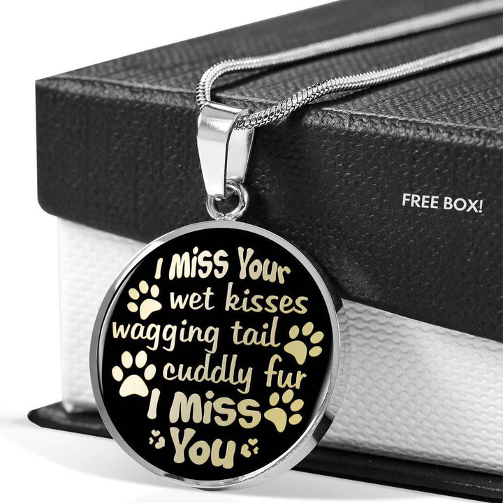 I Miss You Wet Kisses Stainless Circle Pendant Necklace Gift For Dog Lovers