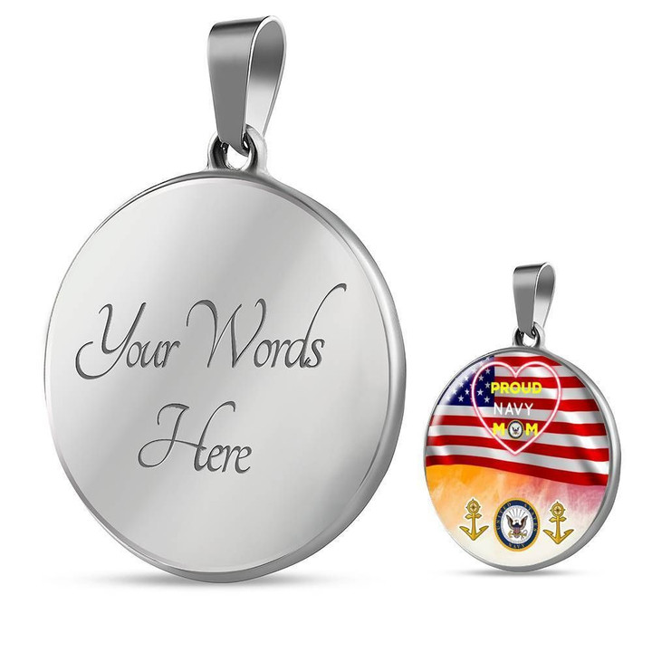 Proud Navy Mom Gift For Mom Stainless Circle Pendant Necklace