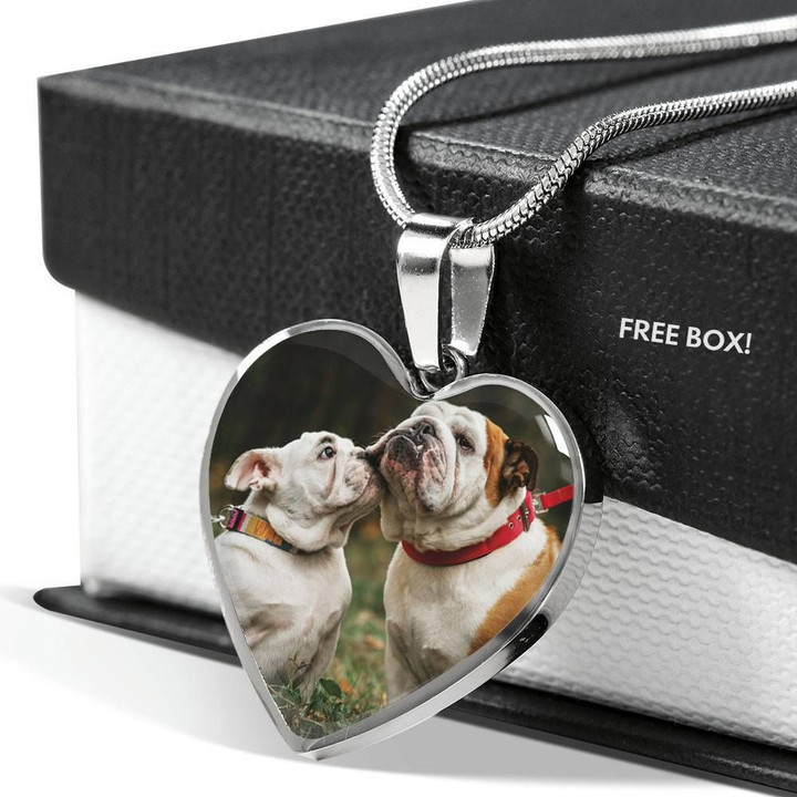 Cute Dogs Couple Custom Photo Heart Pendant Necklace Gift For Dog Lovers
