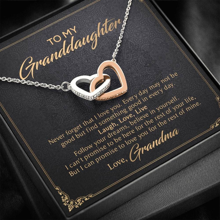 Laugh Love Live Black Background Interlocking Hearts Necklace Gift For Granddaughter