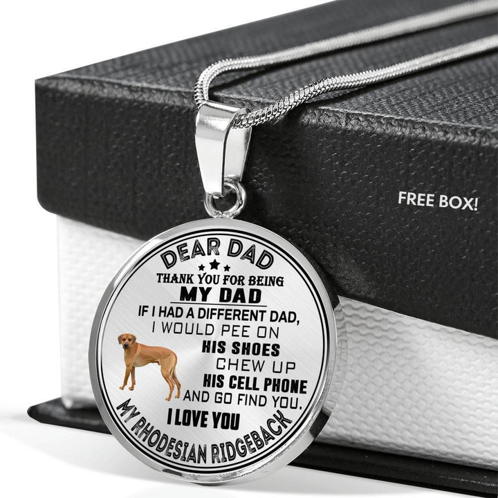 I Love You My Rhodesian Ridgeback Gift For Dad Who Loves Dog Stainless Circle Pendant Necklace