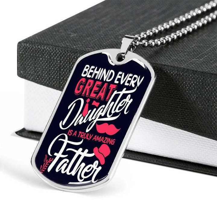 Behind Every Great Daughter Mr Gentle Dog Tag Pendant Necklace Gift For Men