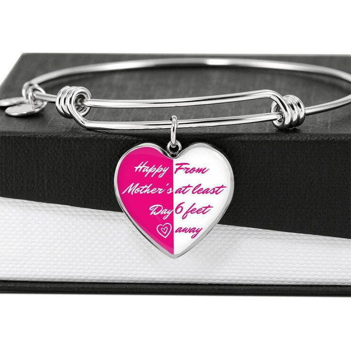 Pink Letters Happy Mother's Day Gift For Mom Stainless Heart Adjustable Bangle Bracelet