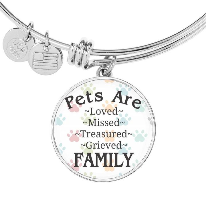 Pets Are Loved Missed Gift For Pet Lovers Stainless Circle Pendant Bangle Bracelet